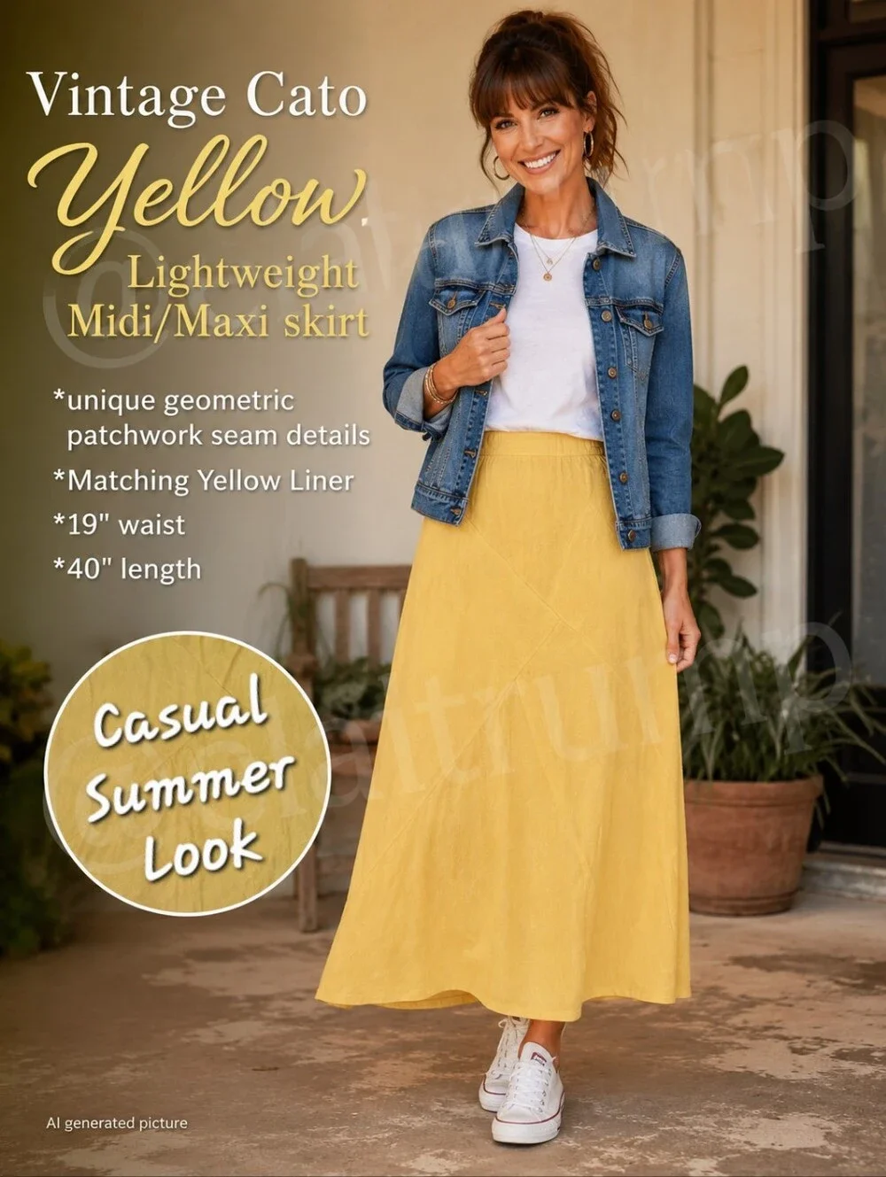 Vintage Cato Yellow, Lightweight Midi/Maxi skirt size 18/20W